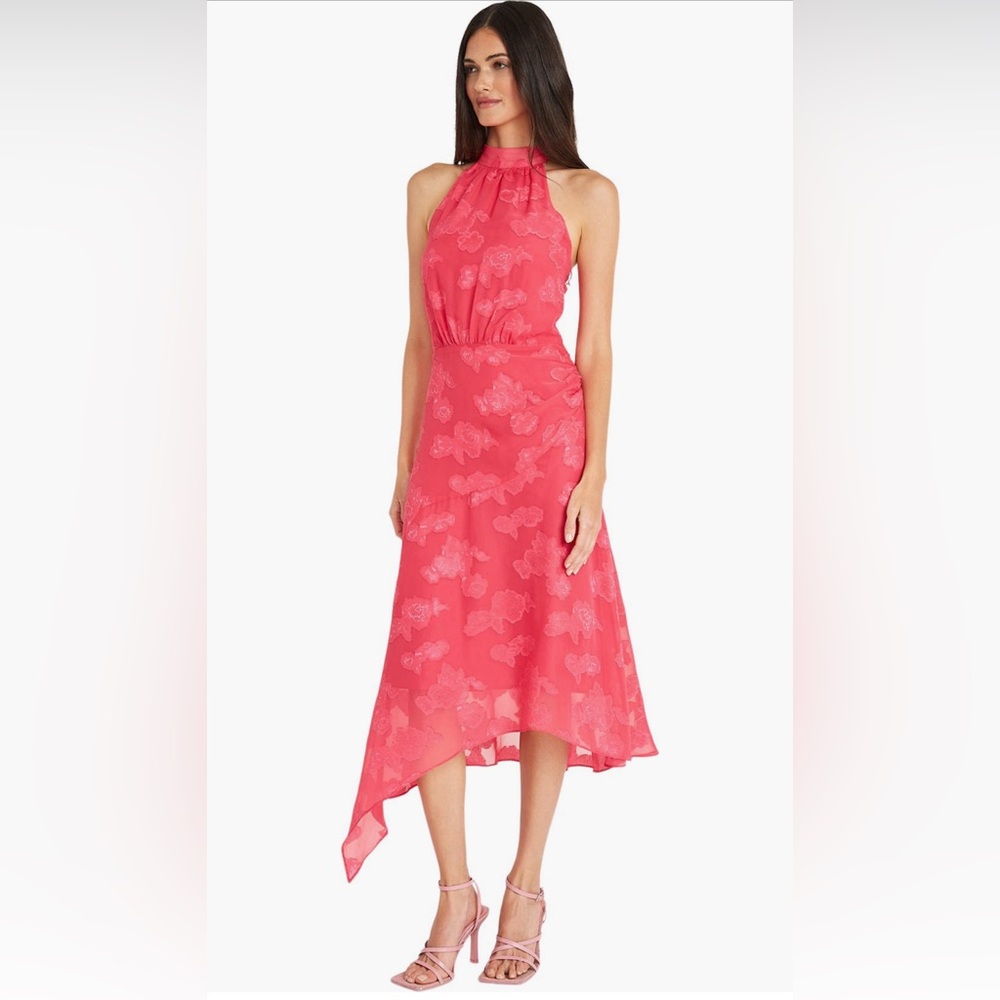 Maggie London “Floral Burnout” Asymmetric Hem Dress